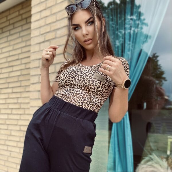 Classic cotton black wide pants - obrazek 3