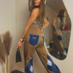 Eco vintage pants with geometric denim diamonds