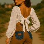 Eco vintage pants with denim pockets – back view