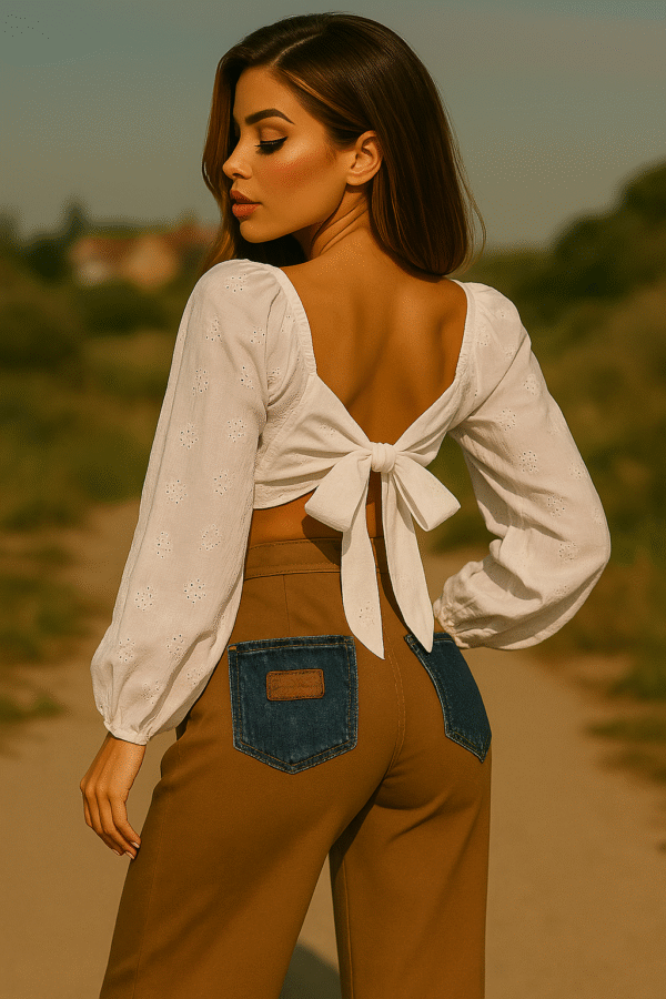 Eco vintage pants with denim pockets – back view