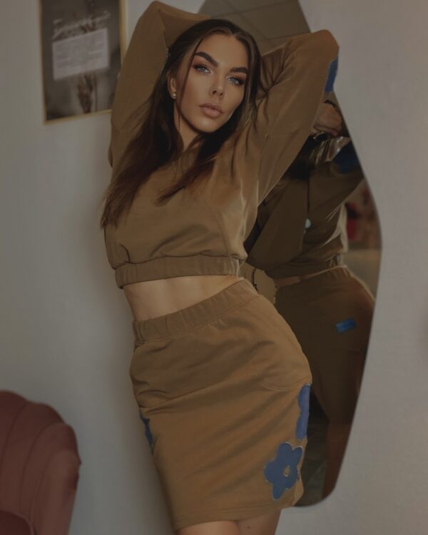 Komplet z organicznej bawełny z aplikacją kwiatów z denimu – Sensual Woman