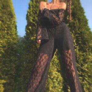 Czarny Koronkowy komplet | Sensual Woman | bluzka i spodnie