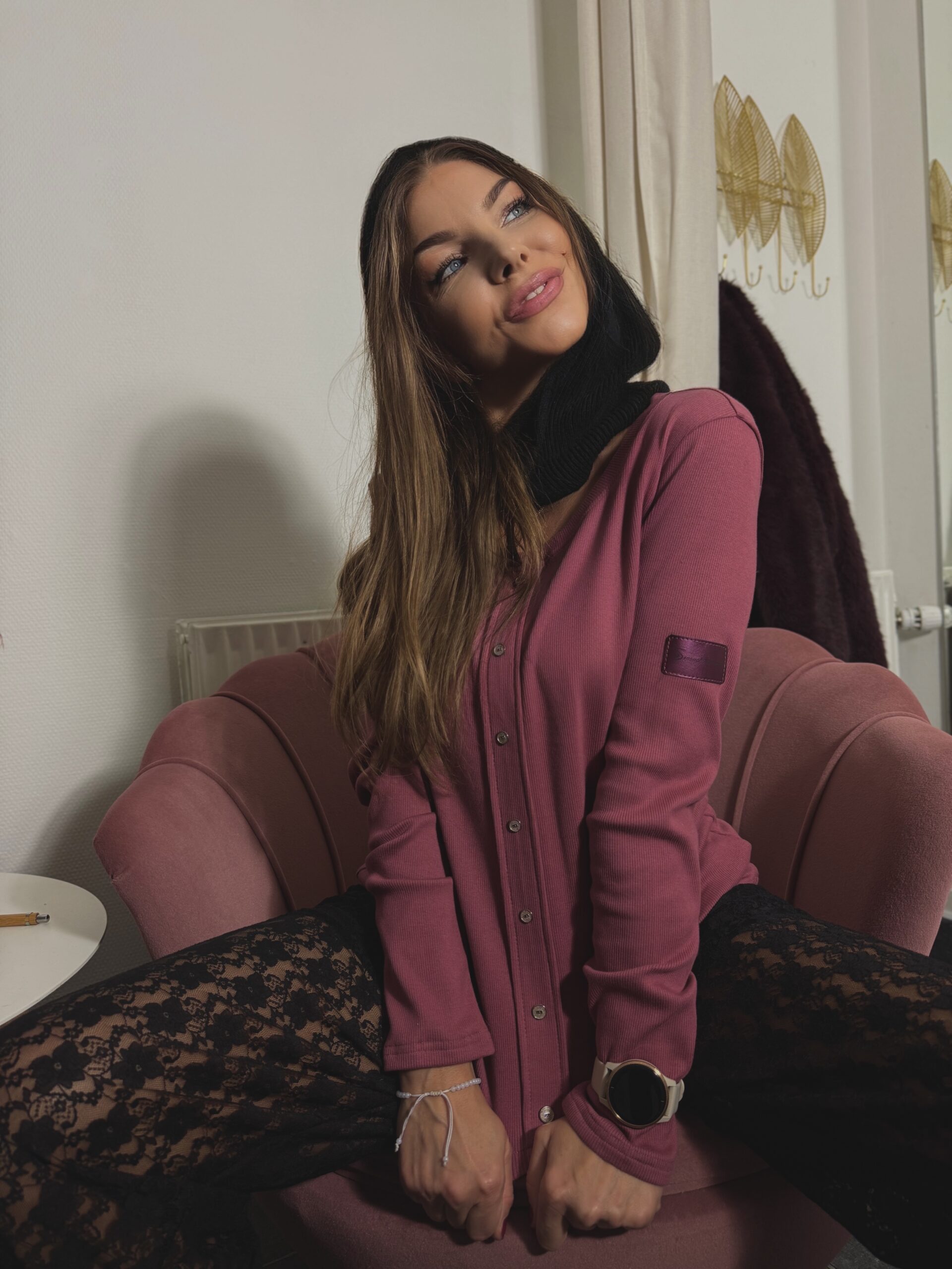 Bluzka prążkowana Creamy Burgundy Sensual Woman – przód