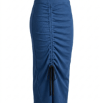 Granatowa spódnica bawełniana maxi z wysokim stanem i regulowanym marszczeniem Navy Peony