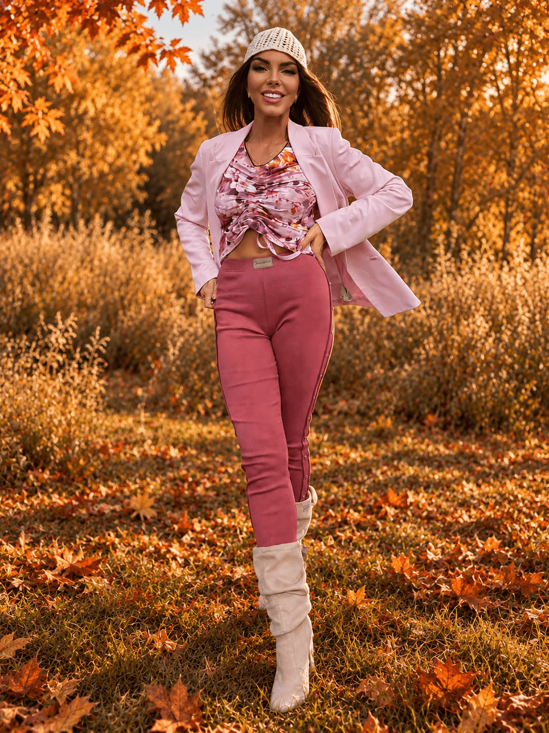 Damska bluzka bambusowa w kwiaty w jesiennej stylizacji – Sensual Woman